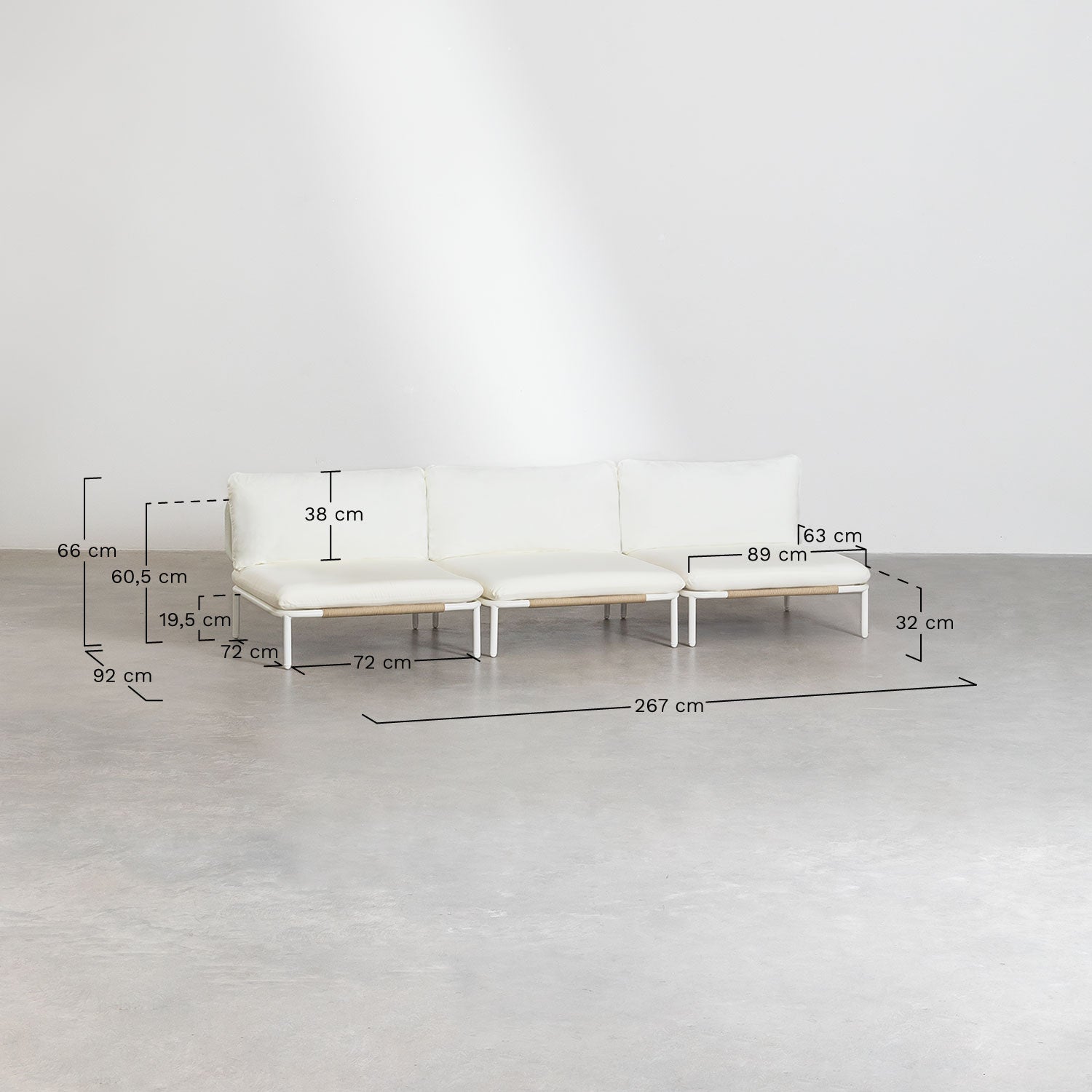Lauko sofa GRAFITO, trijų dalių modulinė, migdolų bežinis