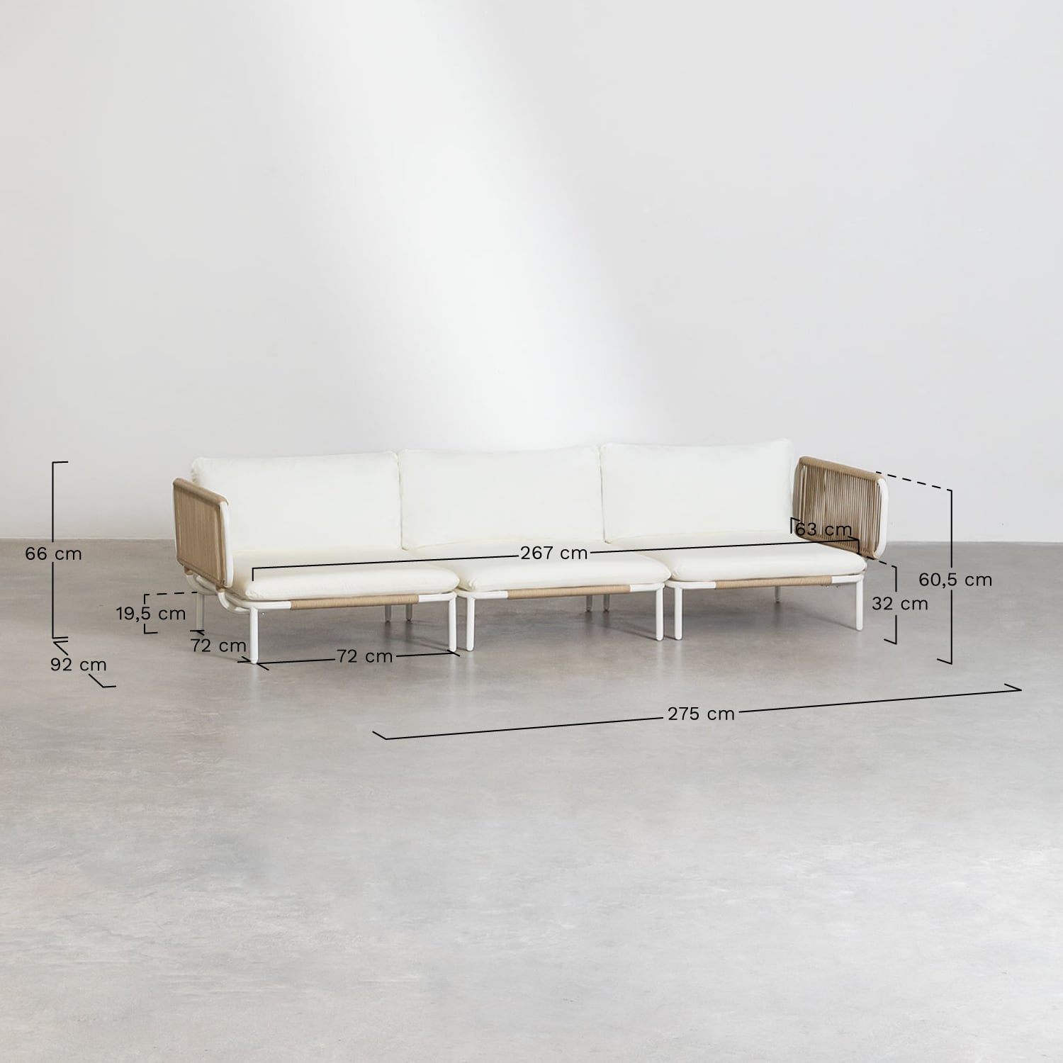 Lauko sofa GRAFITO, trijų dalių rinkinys, migdolų bežinis