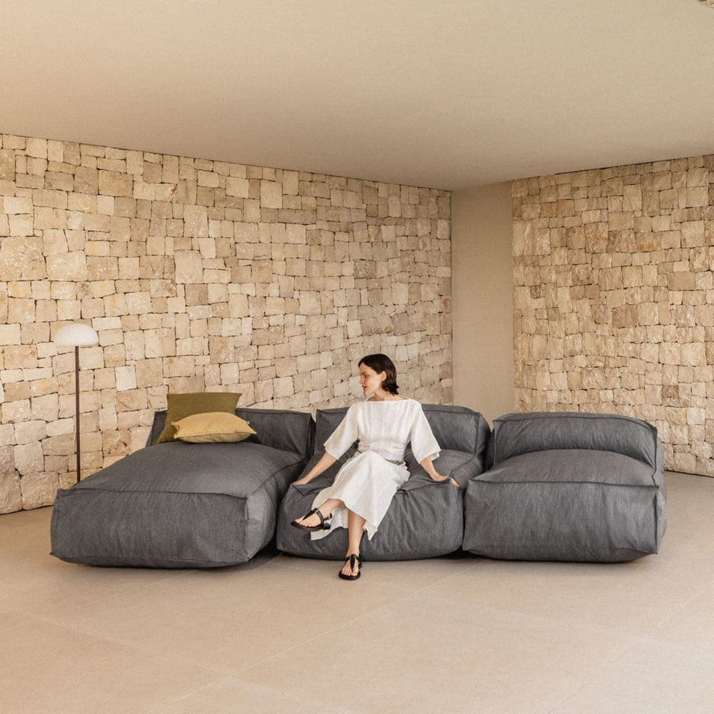 Modulinė lauko sofa VELVA, 3 dalys su šezlongu, granito pilka
