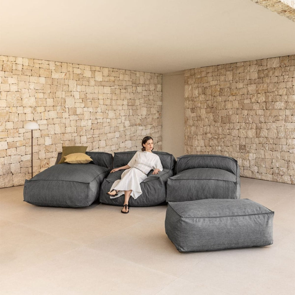 Modulinė lauko sofa VELVA su šezlongu ir pufu, granito pilka
