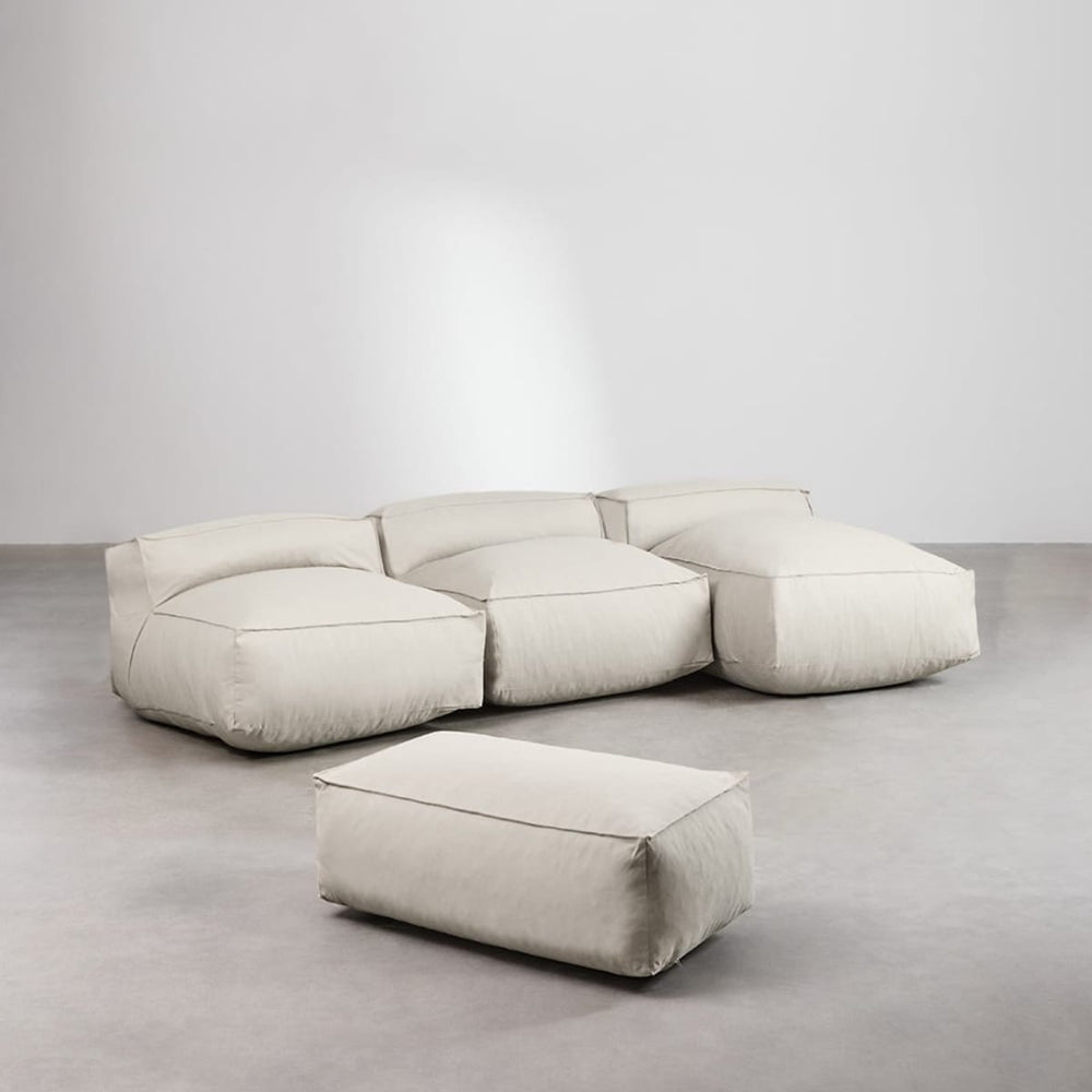 Modulinė lauko sofa VELVA su šezlongu ir pufu, kreminė