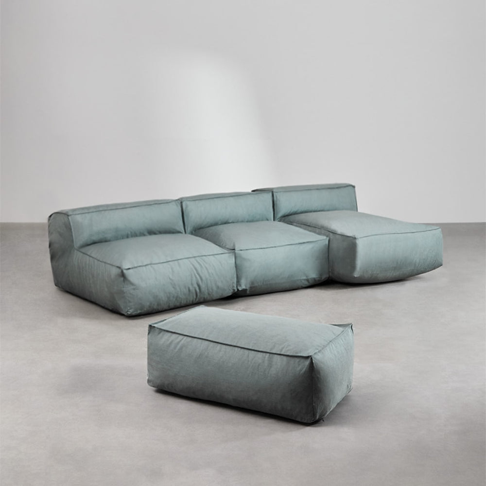 Modulinė lauko sofa VELVA su šezlongu ir pufu, žalia
