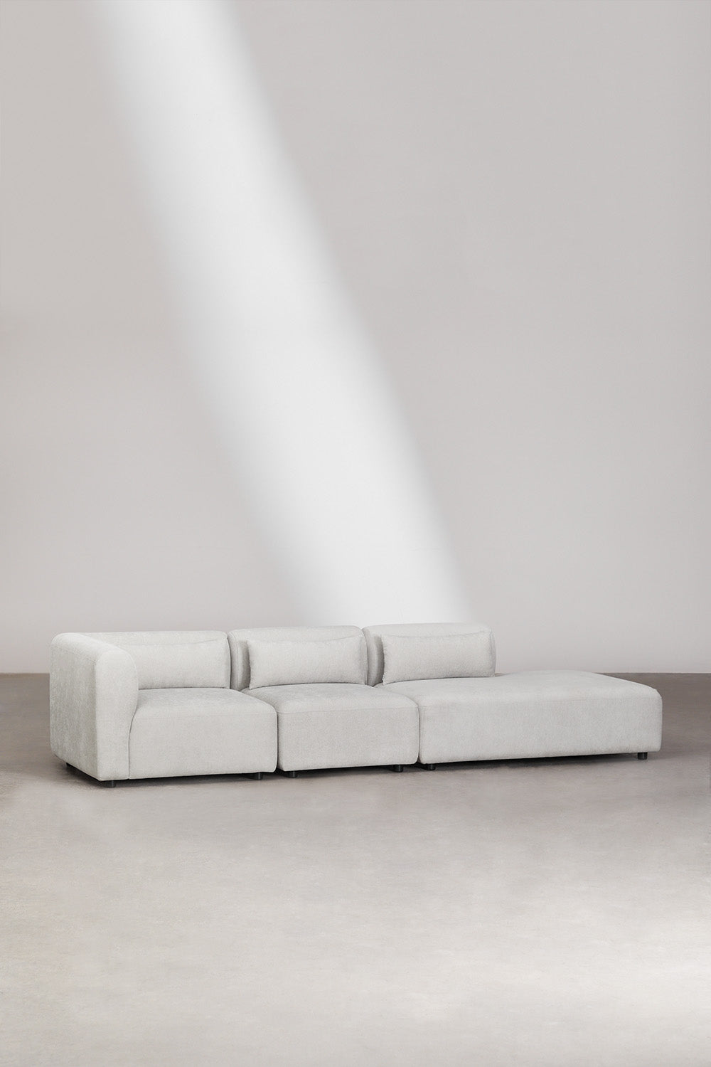 Modulinė sofa FOGLERA su dešiniuoju gultu, šviesiai pilkas audinys, 3 dalys