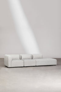 Modulinė sofa FOGLERA su dešiniuoju gultu, šviesiai pilkas audinys, 3 dalys