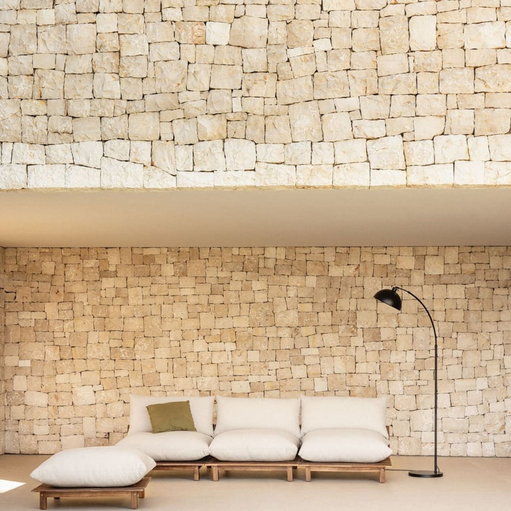 Lauko modulinė sofa ALBA su pufu, akacija, kreminė