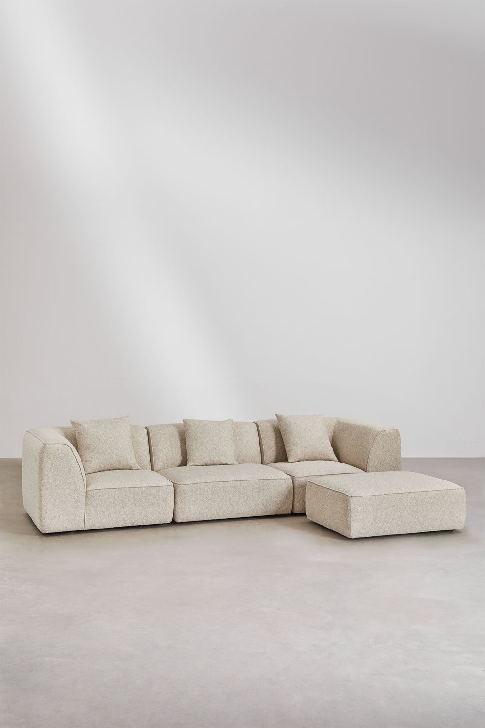 Bouclé audinio sofa su pufu CARDEA, 3 dalių komplektas | namuideja.lt | sofa