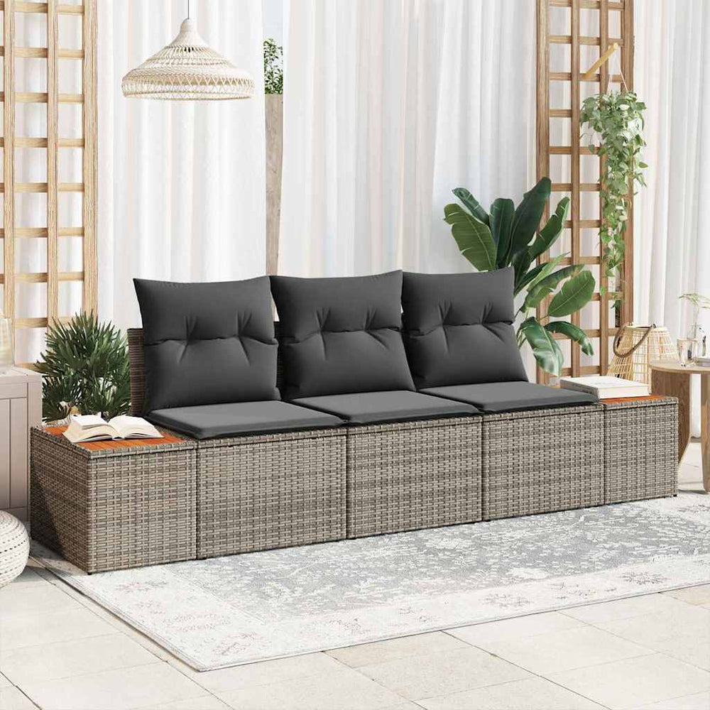 3 dalių sodo sofa komplektas su pagalvėmis pilka poli ratanas akacija - Namų Idėja