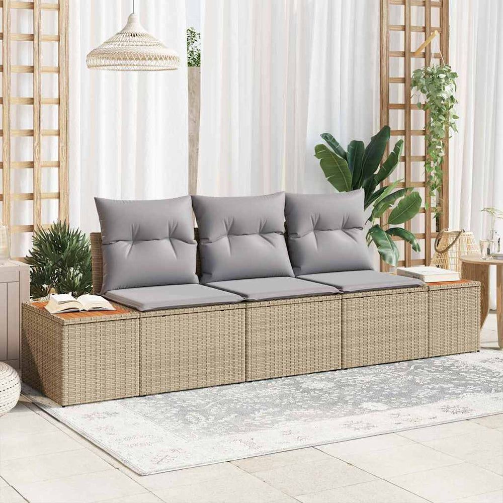 3 dalių sodo sofa komplektas su pagalvėmis Smėlio poli ratanas akacijos - Namų Idėja