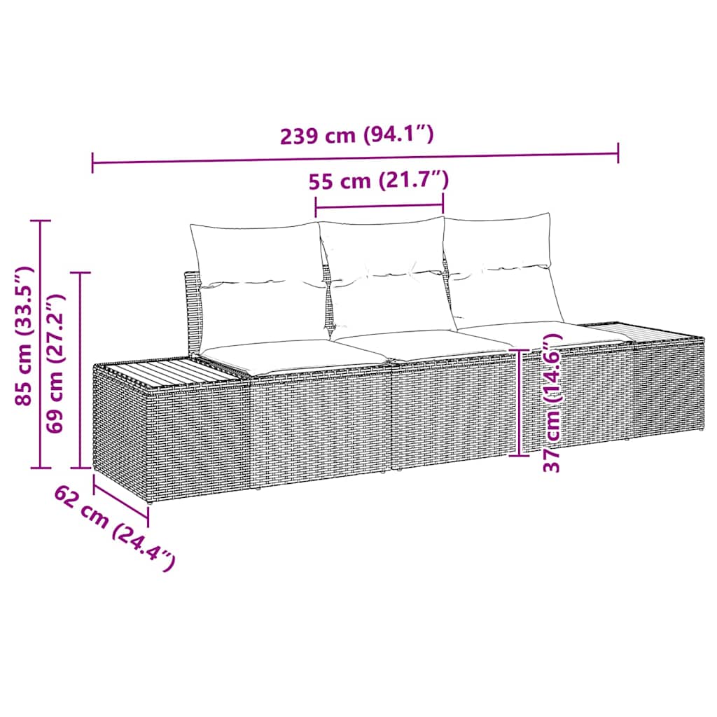 3 dalių sodo sofa komplektas su pagalvėmis Smėlio poli ratanas akacijos - Namų Idėja