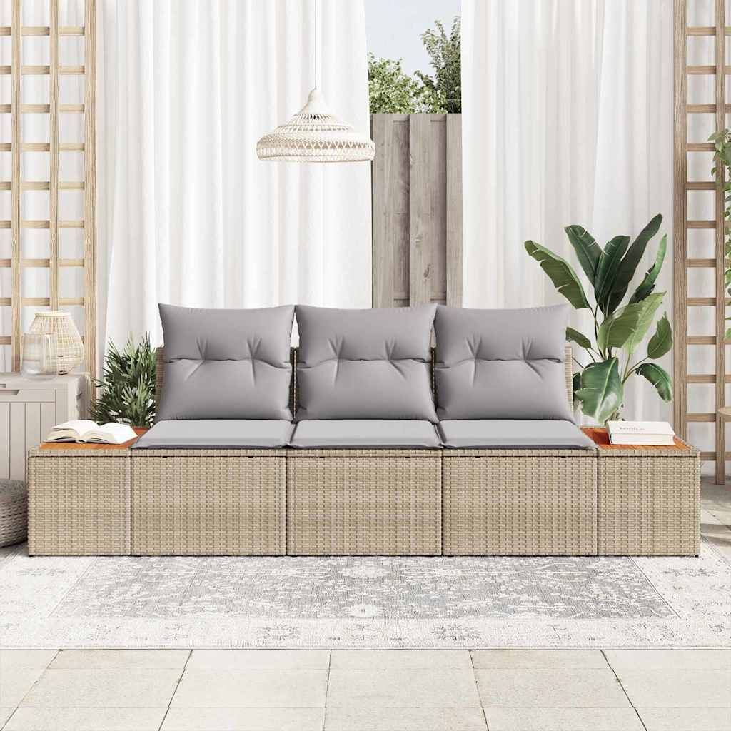 3 dalių sodo sofa komplektas su pagalvėmis Smėlio poli ratanas akacijos - Namų Idėja