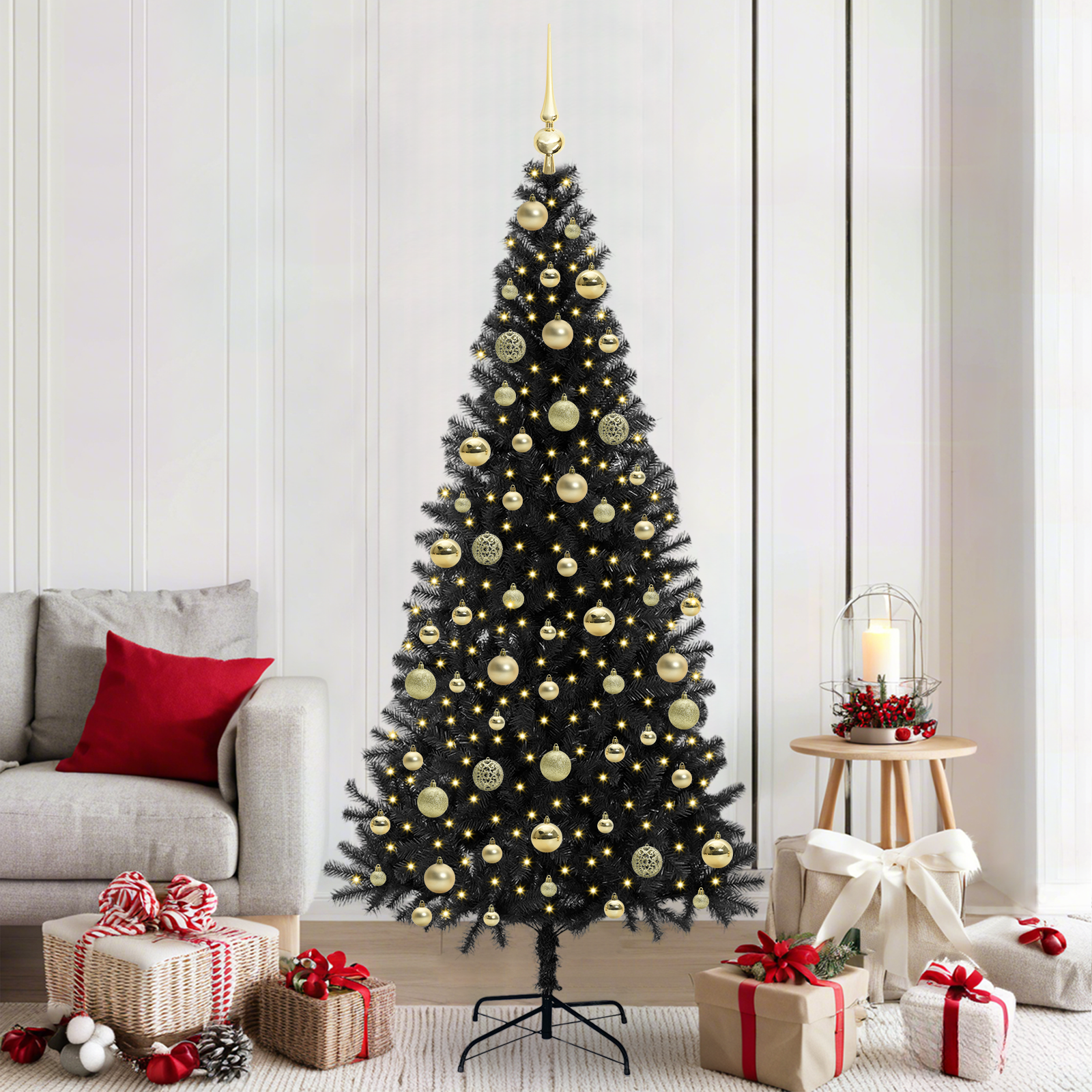 Kalėdų eglutė su 300 LED s stovu Juoda 210 cm PVC