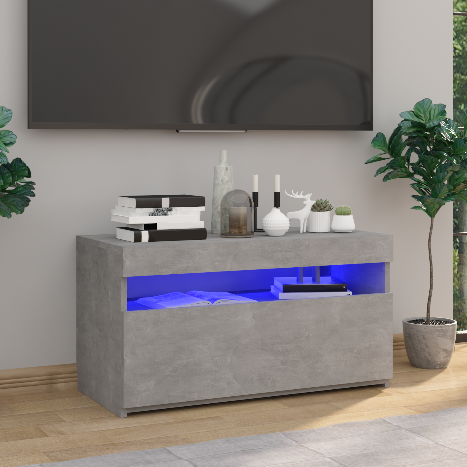 Televizoriaus spintelė su LED apšvietimu, betono, 75x35x40cm