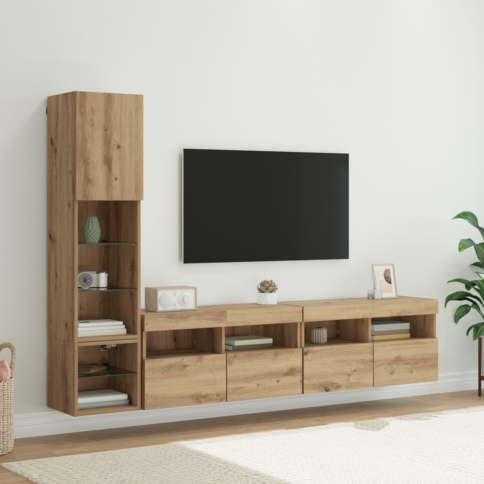 TV wall unit with LED 4 pcs Artisan oak
