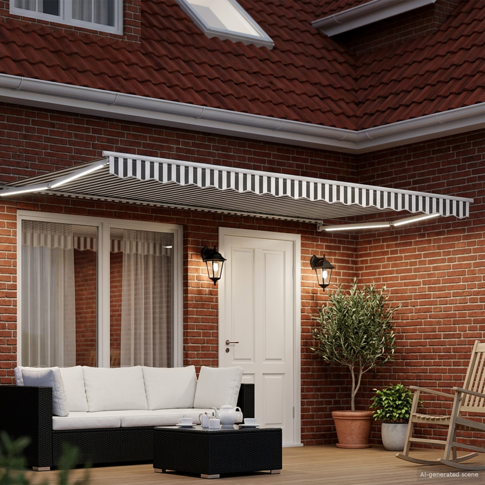 Rankinė ištraukiama markizė su LED Antracito ir baltos 5 x 3 m
