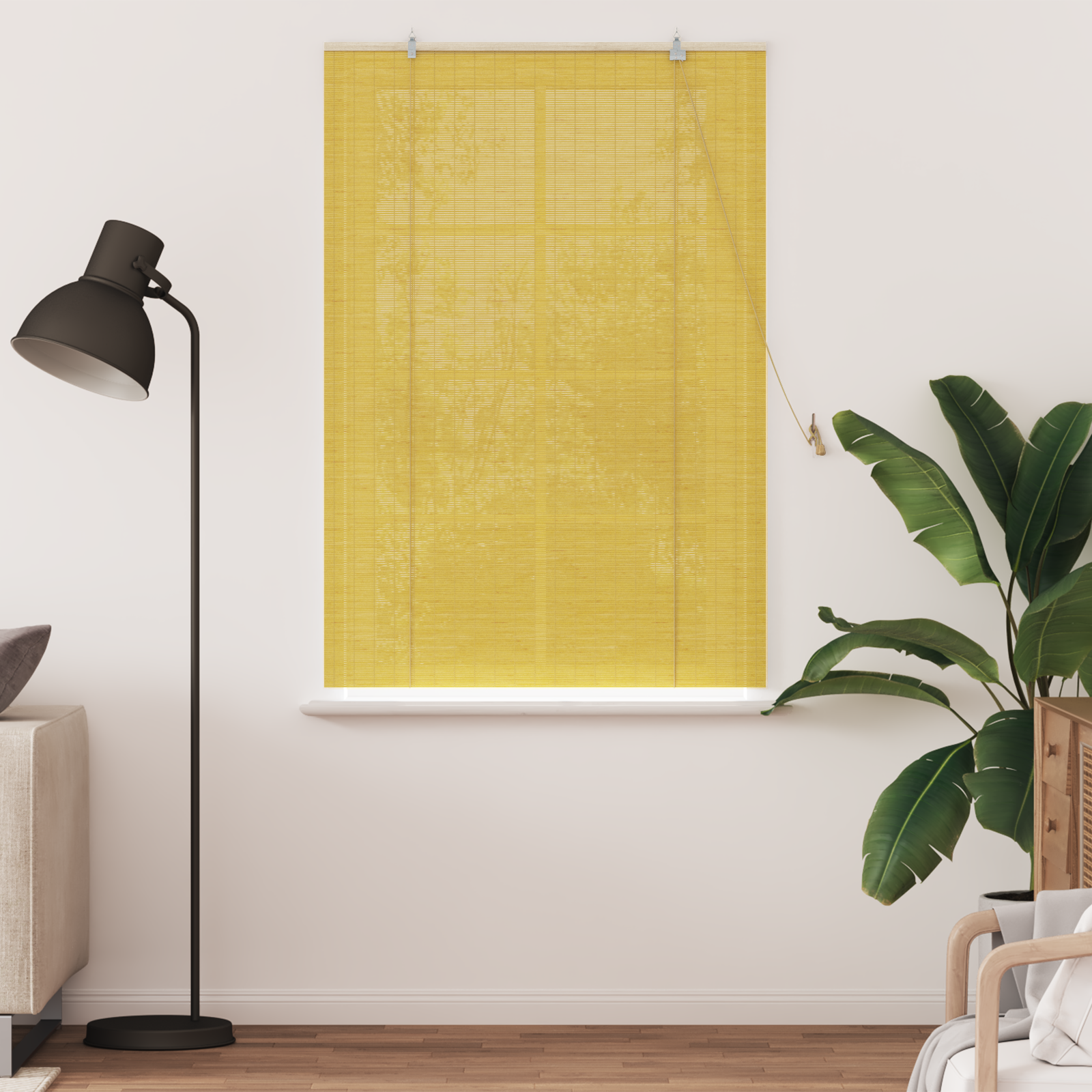 Roletas su užuolaidomis Geltona 110 x 160 cm bambukas