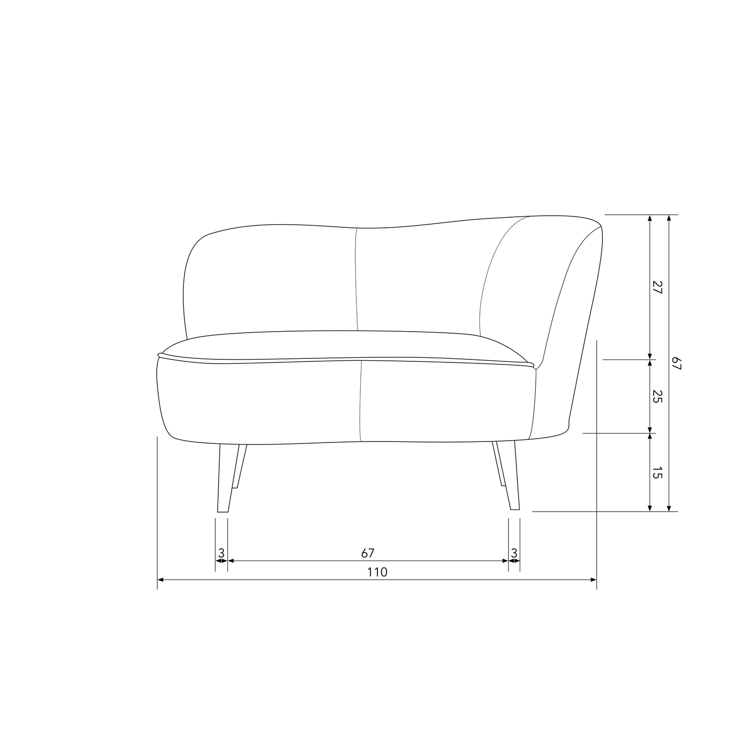 Armchair SARA Lounge right, velour Khaki