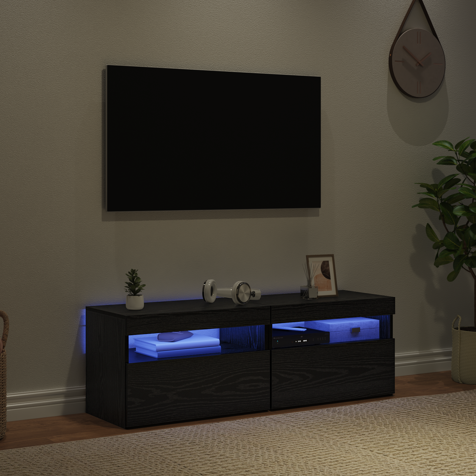 TV Cabinet 2 pcs Black Oak 60 x 35 x 40 cm
