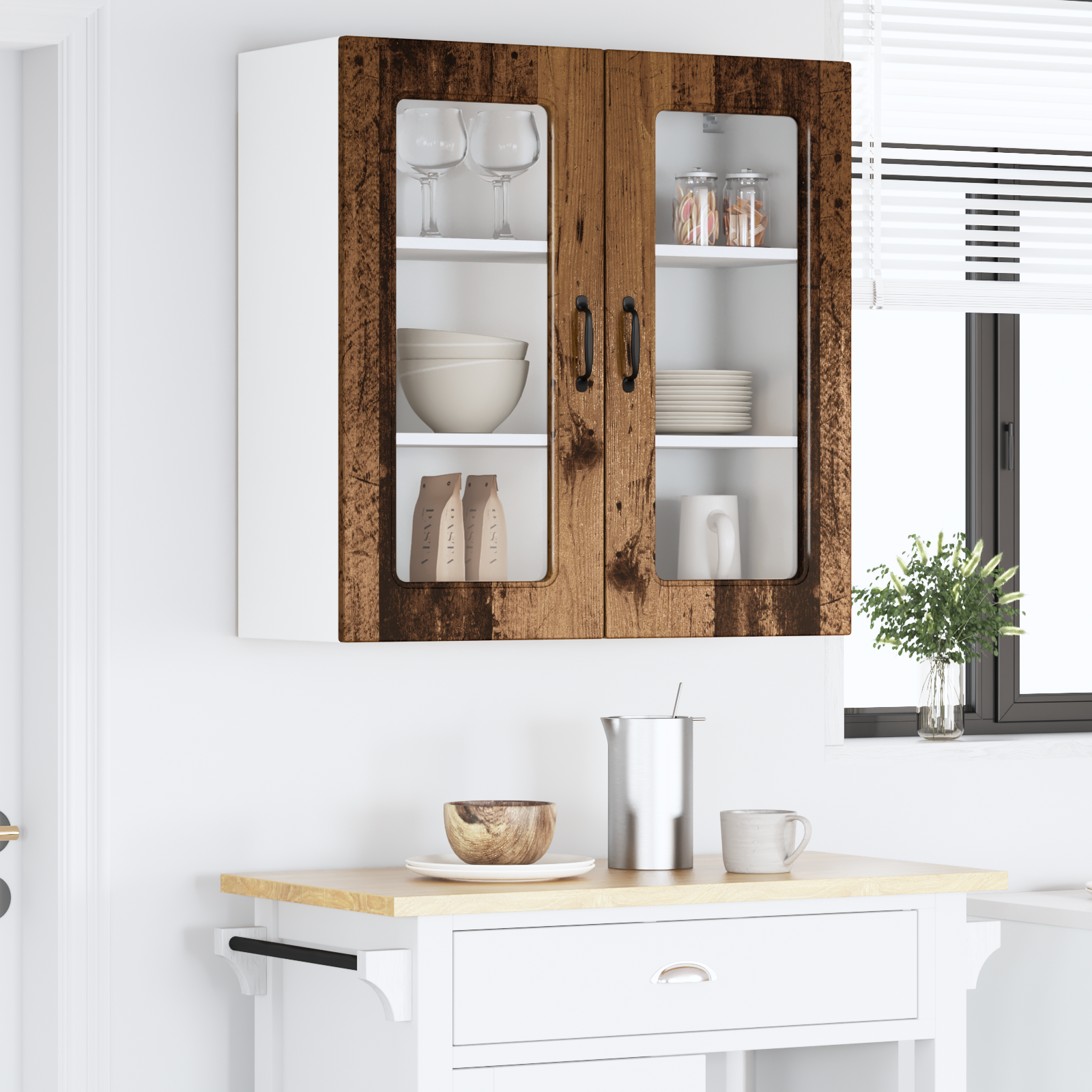 Kitchen Wall Cabinet Vintage Wood 80 x 31 x 80 cm
