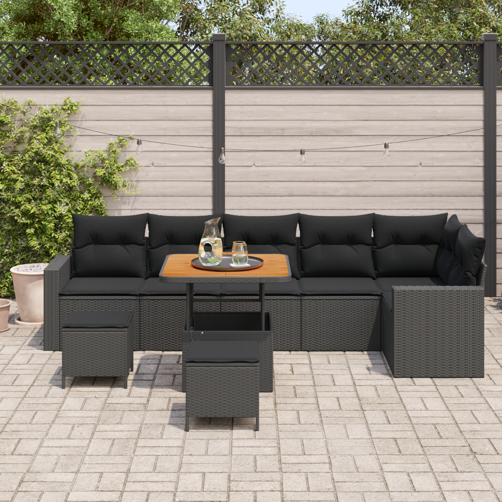 Sodo Sofų Rinkinys su pagalve 11 pcs Juoda poliratanas