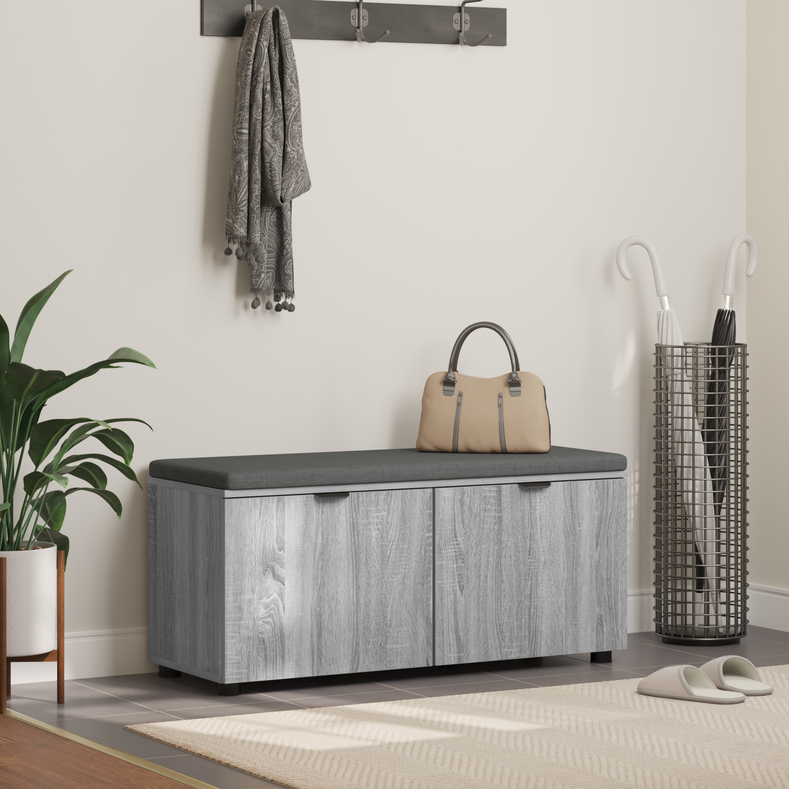 Koridoriaus suolas su pagalve Pilka Sonoma 100 x 38 x 46 cm