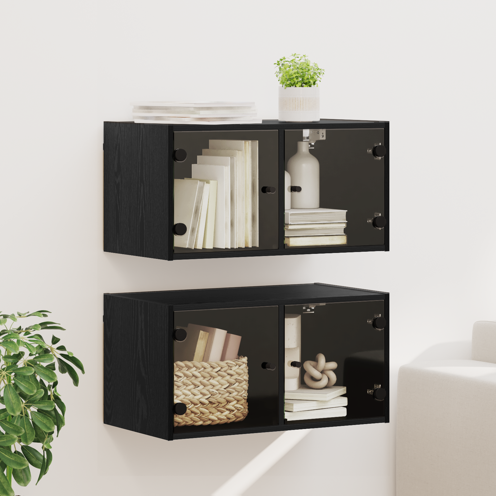 Sieniniai baldai 2 pcs Juodas ąžuolas 68 x 37 x 35 cm