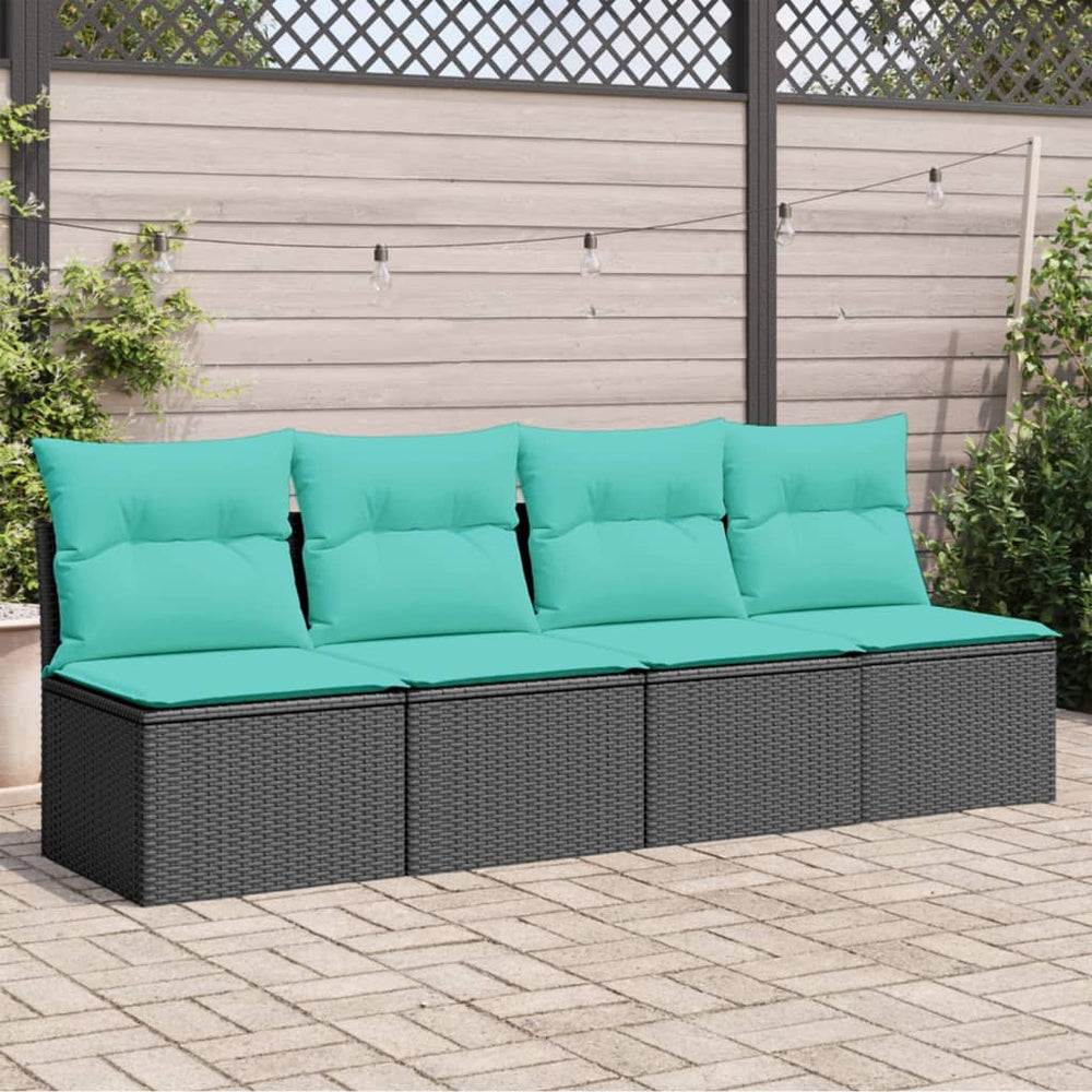 Sodo sofa su pagalvėlėmis, 4 sėdimos vietos, juodas, poliratanas