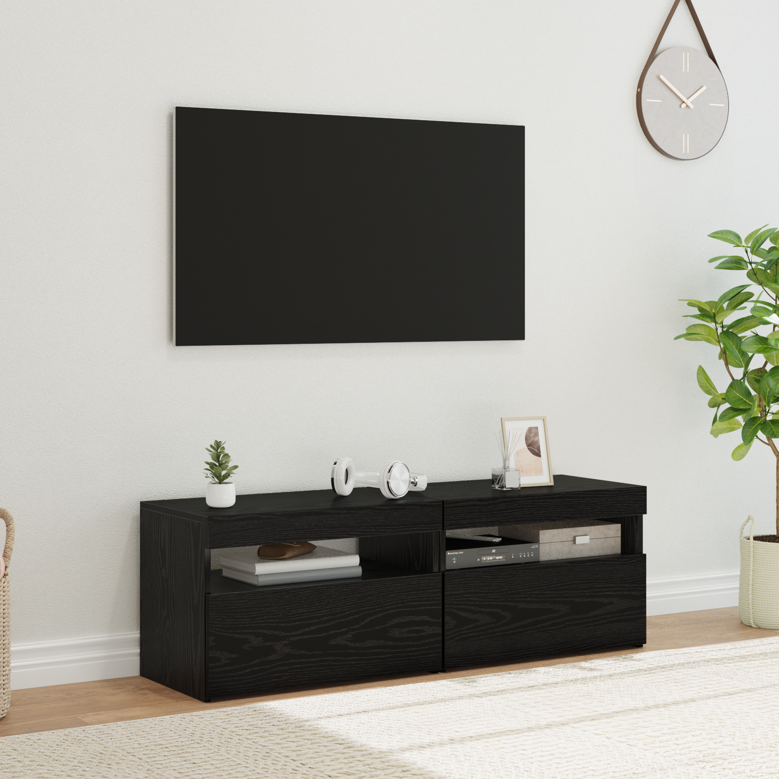 TV Cabinet 2 pcs Black Oak 60 x 35 x 40 cm