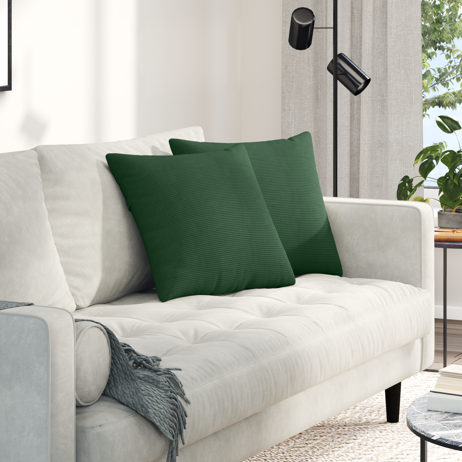 Sofa Pagalvės 2 pcs Tamsiai žalia 45 x 45 cm Kordūrinis audinys