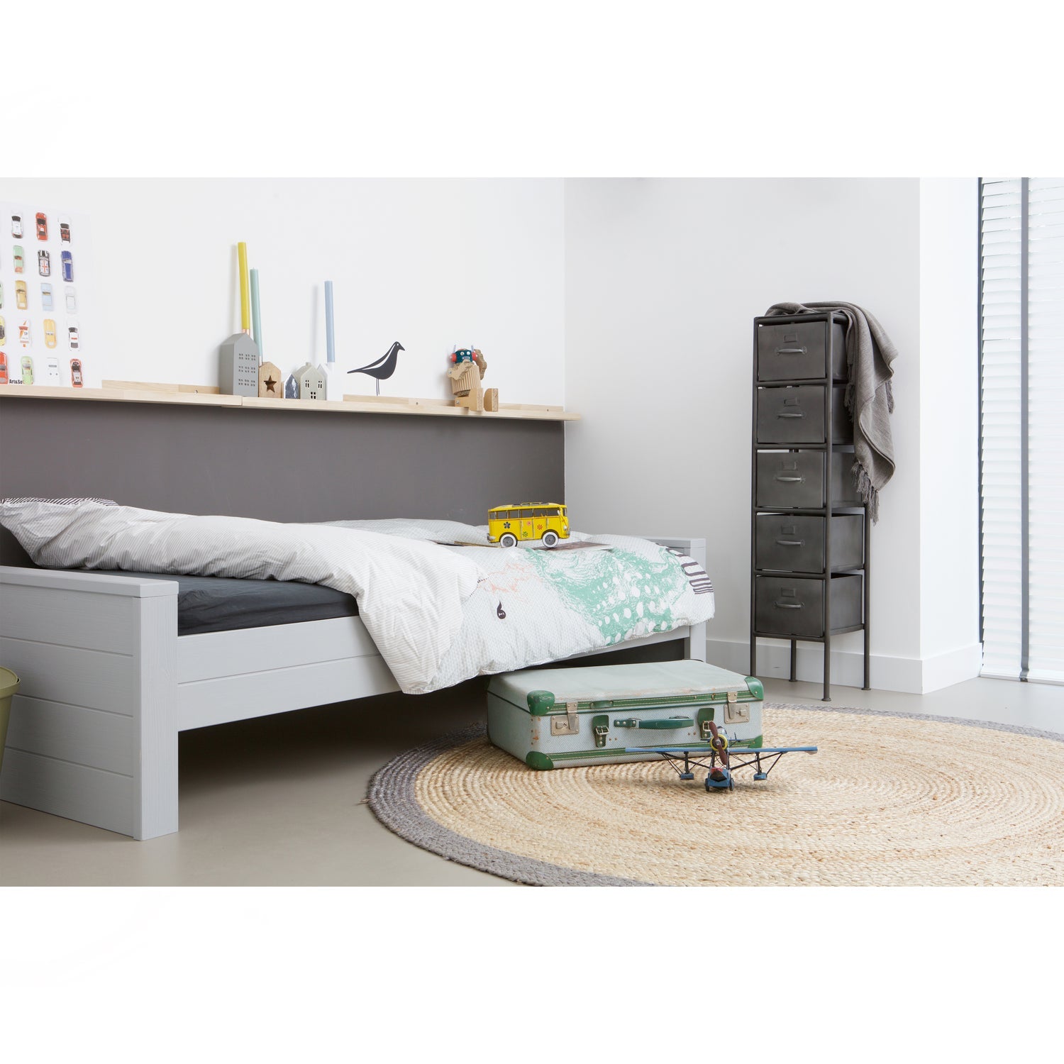 Bed DENNIS 90x200, pine, concrete grey