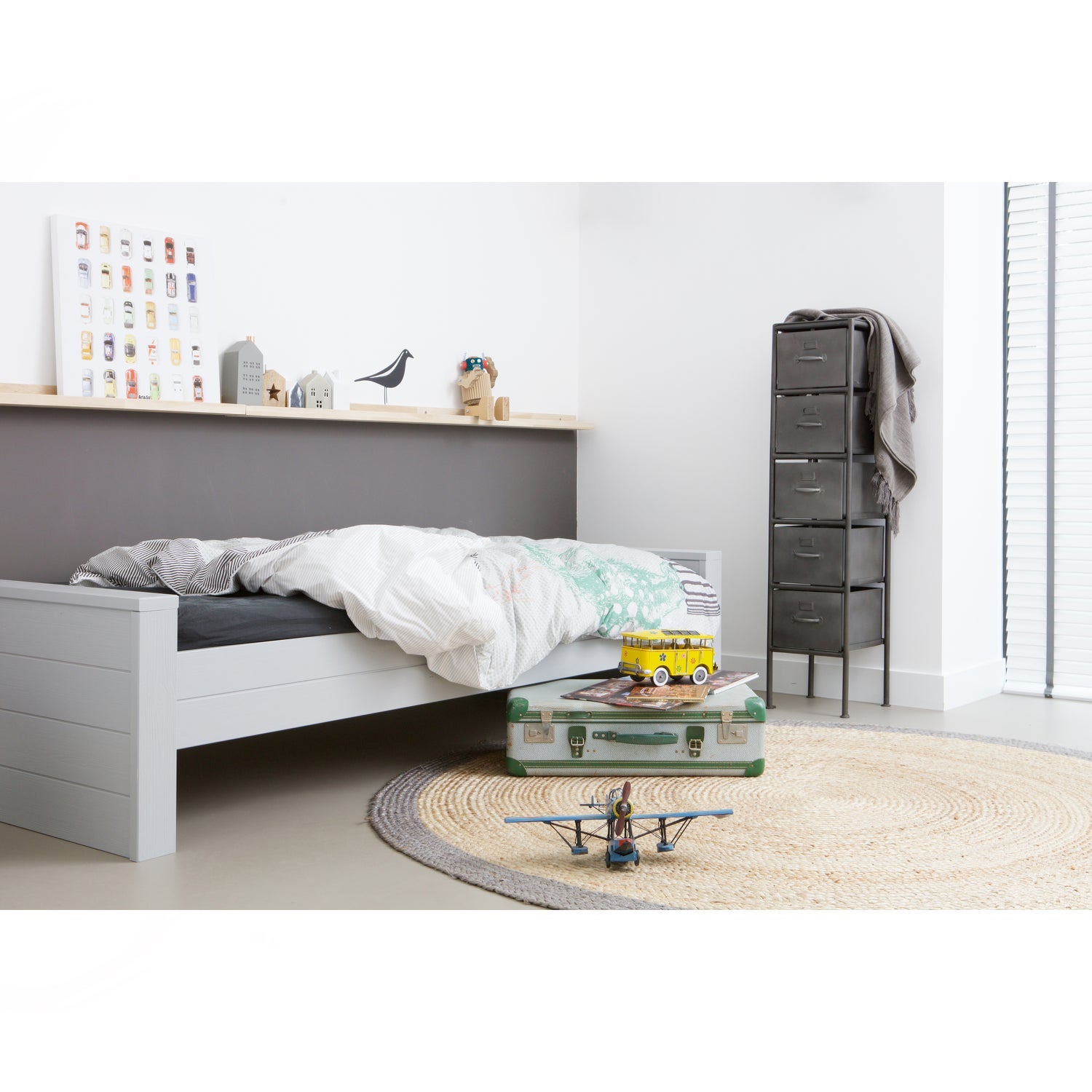 Bed DENNIS 90x200, pine, concrete grey