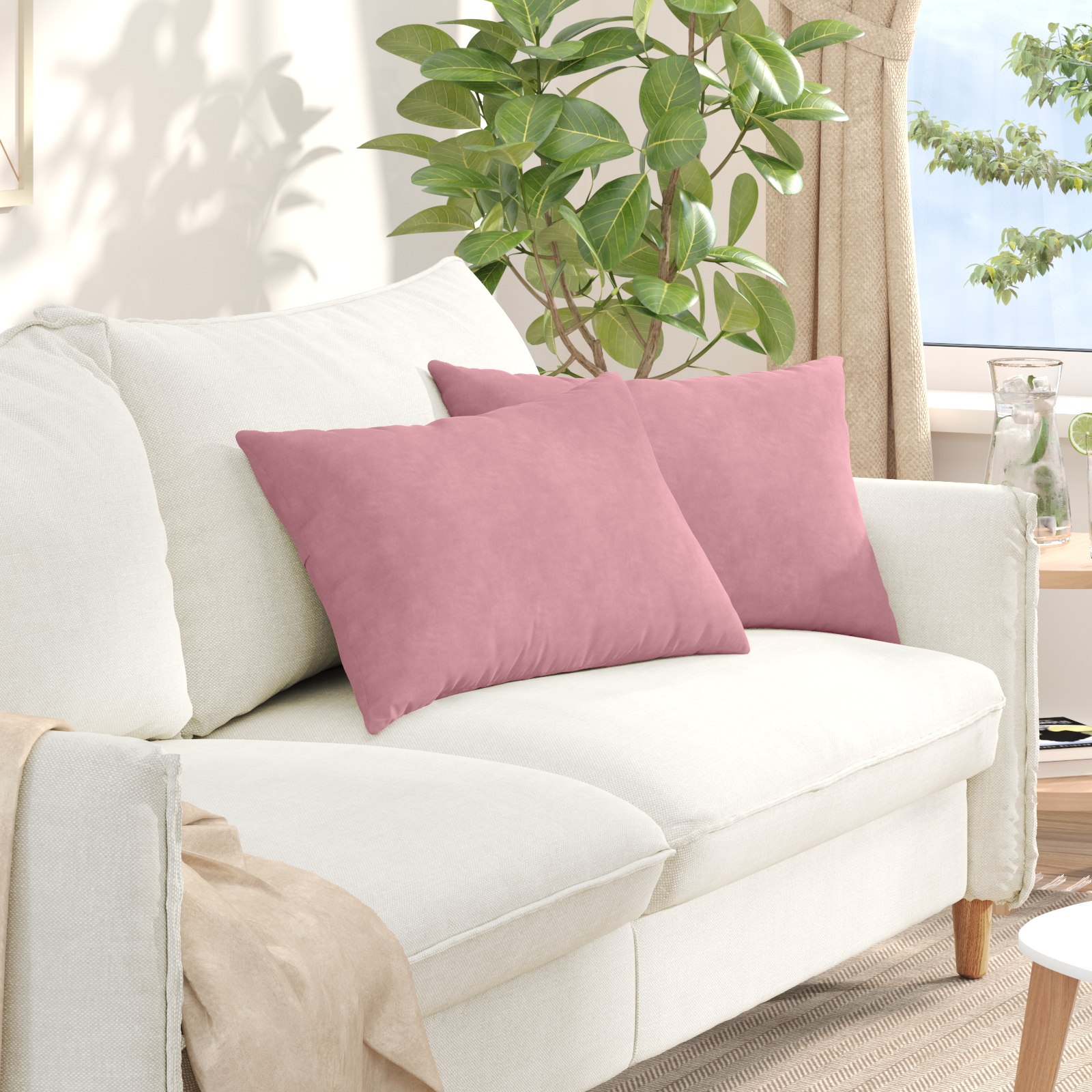 Sofa Pagalvės 2 pcs Rožinė 60 x 40 cm Kordūrinis audinys