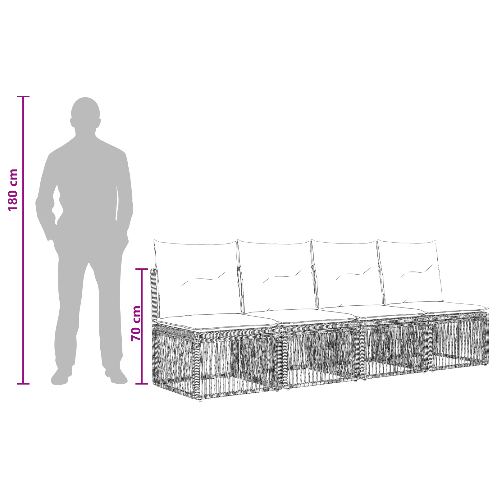 Sofa su keturiomis vietomis 4 pcs 4-Vietų skaičius Juoda