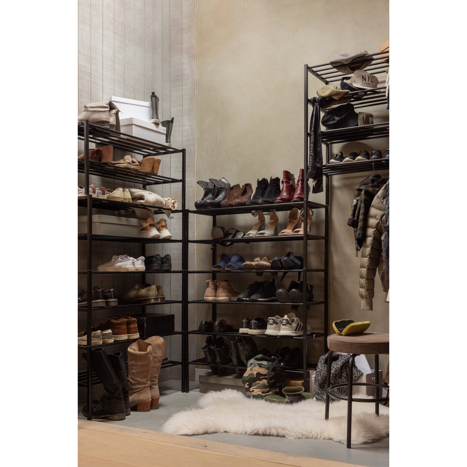 Shoe rack FERRO, 3-tier, black metal