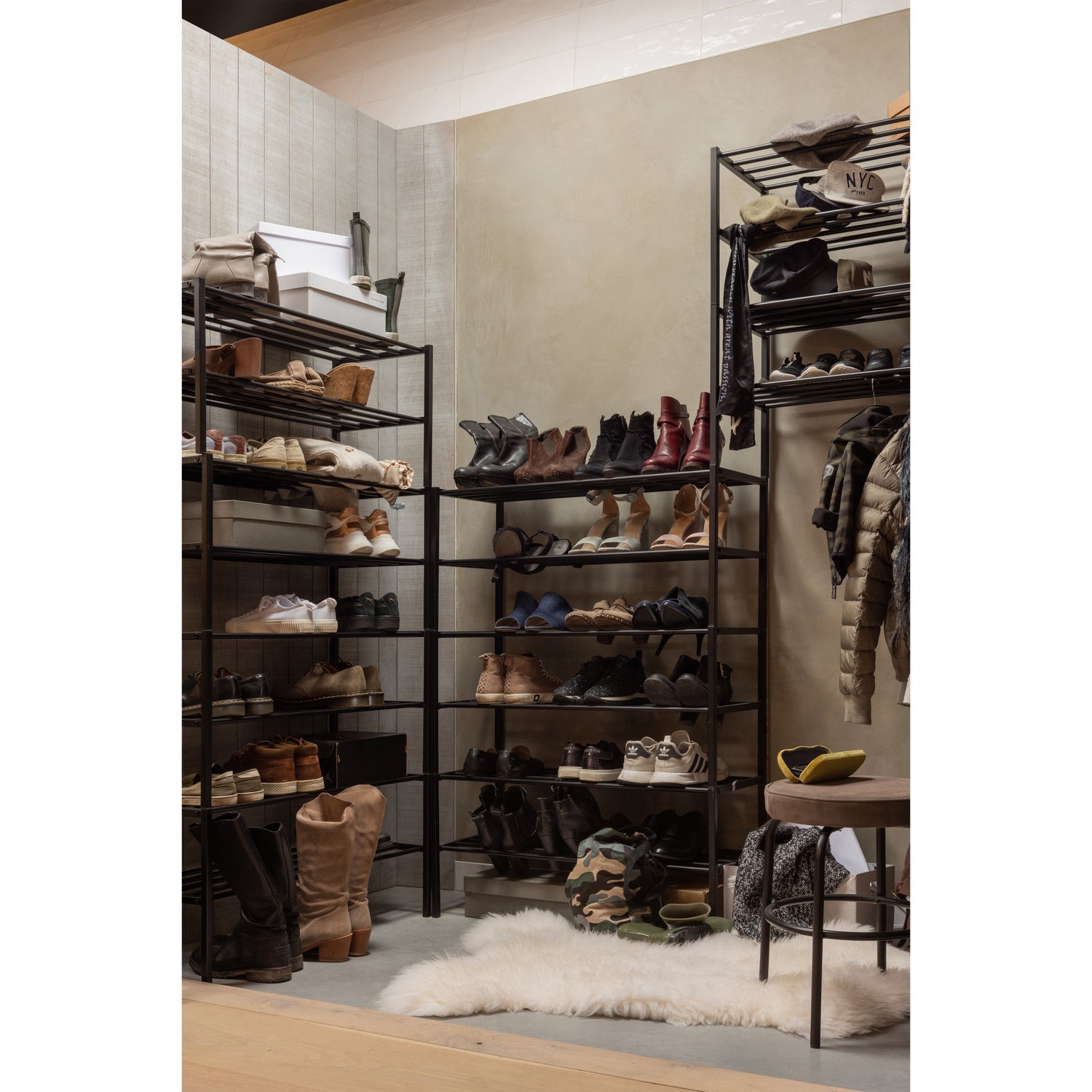 Shoe rack FERRO, 2 levels, black metal