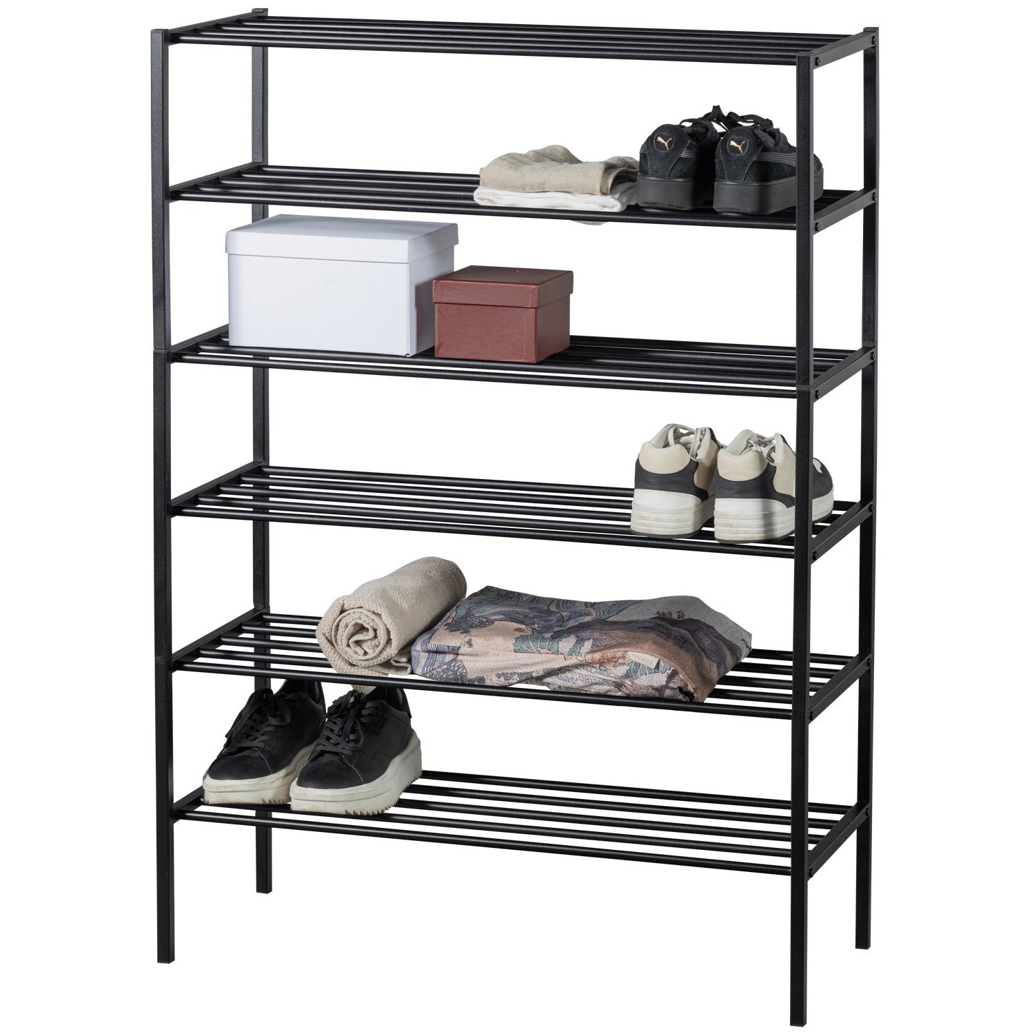 Shoe rack FERRO, 3-tier, black metal