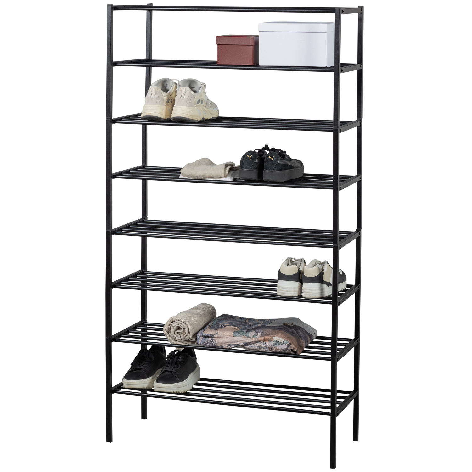 Shoe rack FERRO, 4-tier, black metal