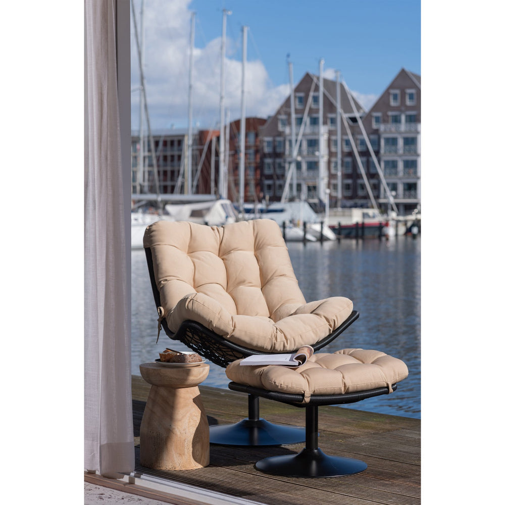 Garden stool VIVE, rattan imitation, sand / black