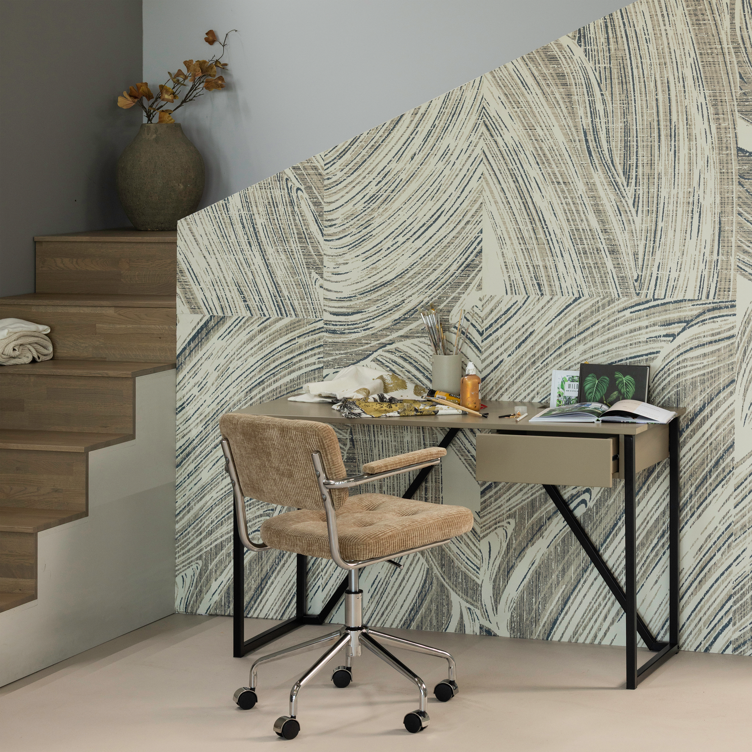 Biuro kėdė KOVA, austas briaunotas audinys, tamsus smėlio atspalvis