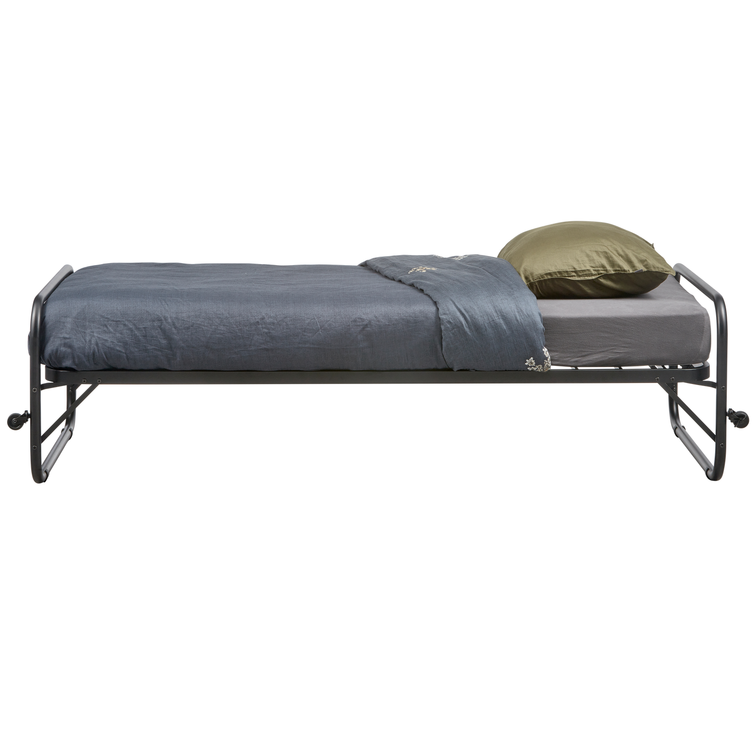 Bed LUCY, metal, black, with pull-out section
