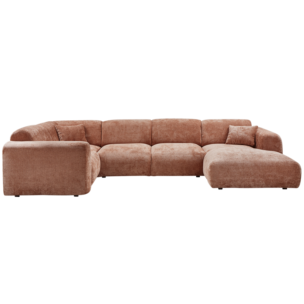 Kampinė sofa CLOUD, kairė, pintas audinys, terakotos spalva