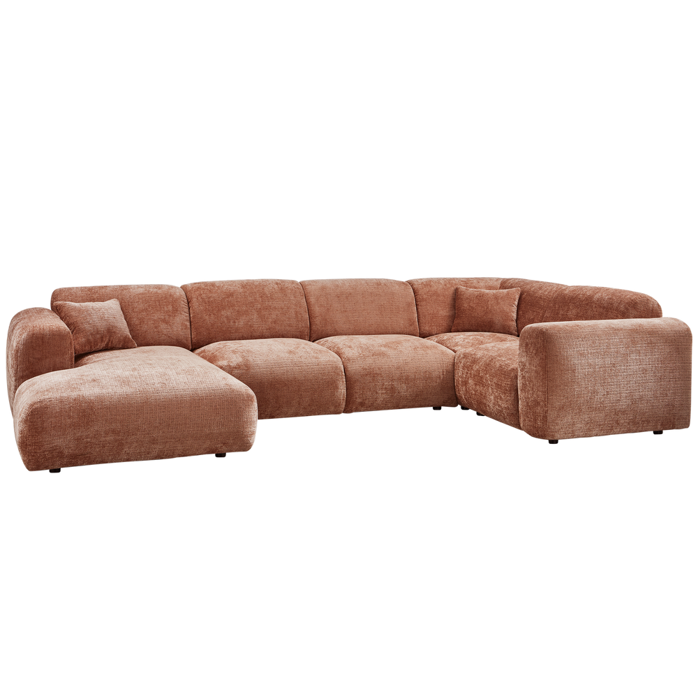Corner sofa CLOUD, right, woven fabric, terracotta color