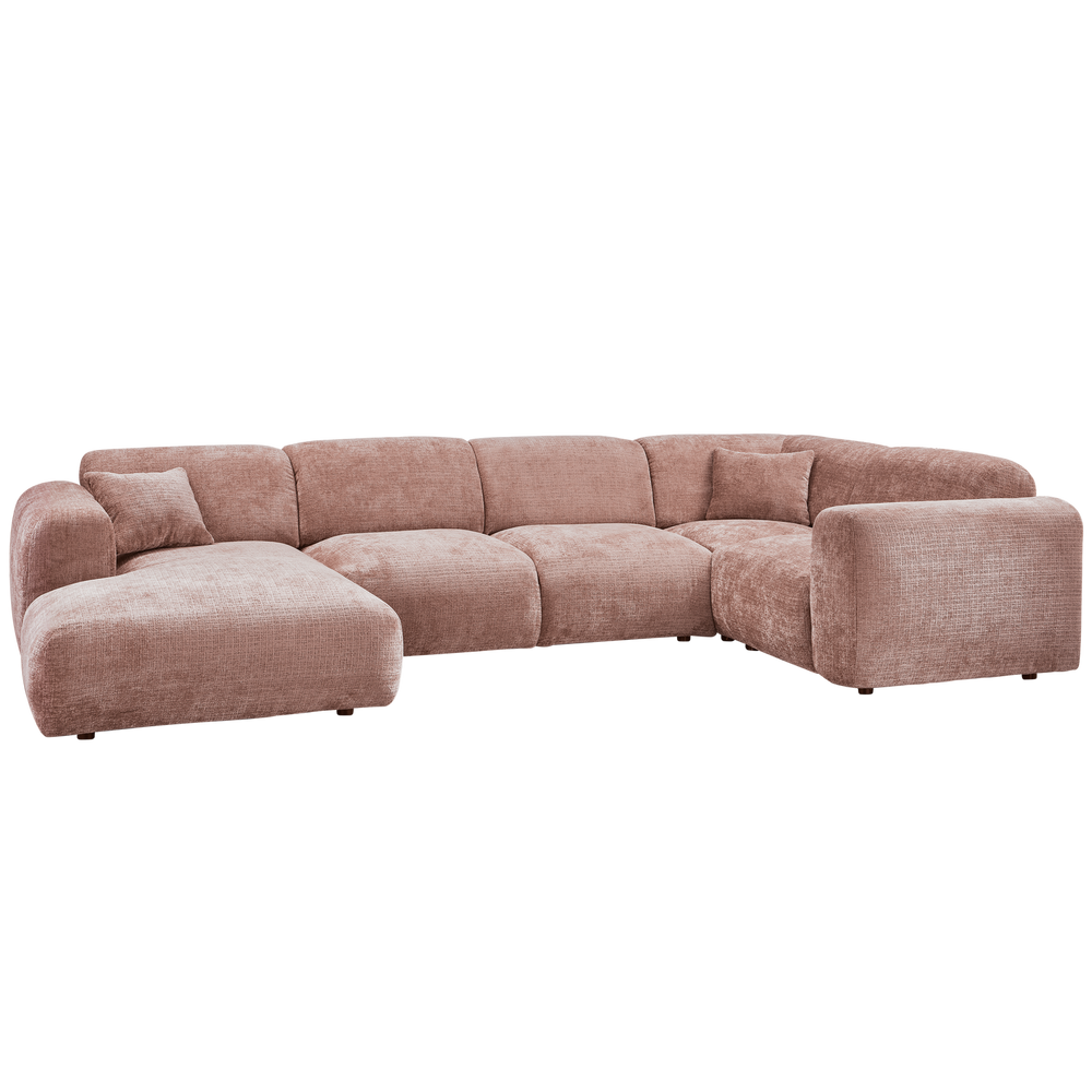Kampinė sofa CLOUD, dešinė, taupe/rožinės spalvos šenilinis audinys