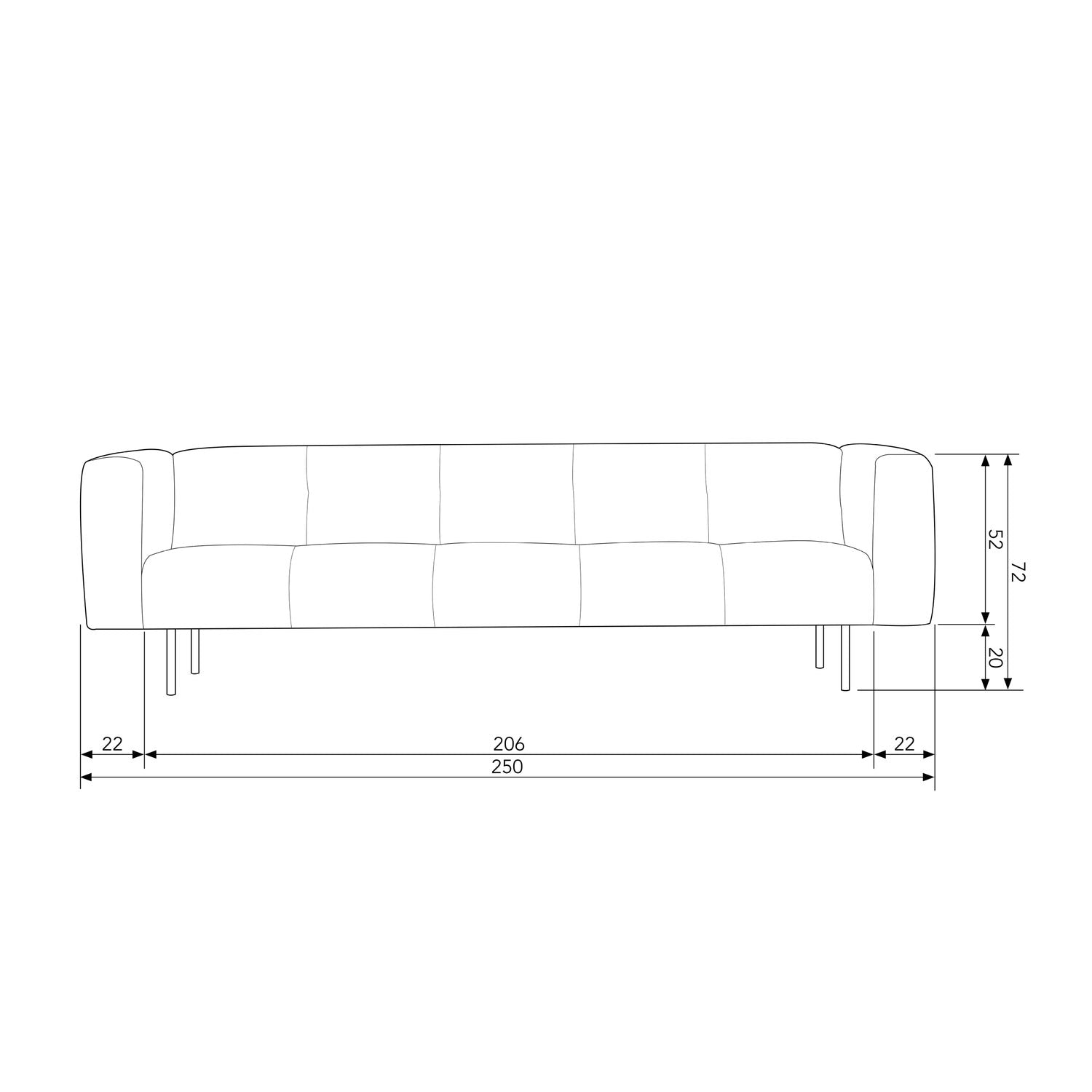 SKIN 4-SEATER 250 CM SKIN DARK GREY