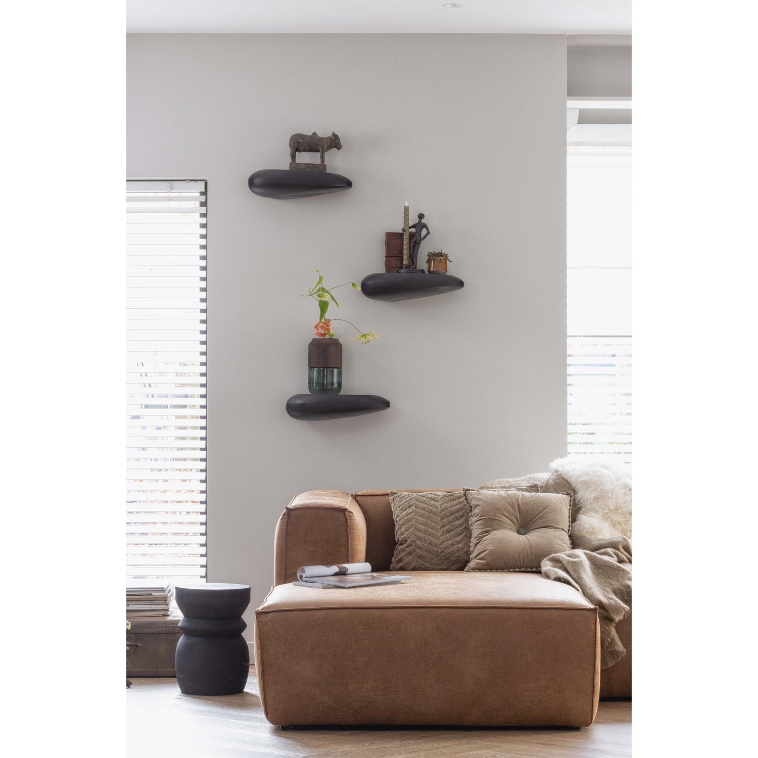 Kampinė sofa BEAN, kairė, konjako eko oda