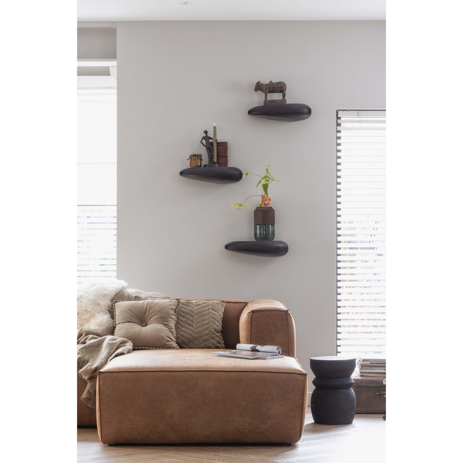 Kampinė sofa BEAN, dešinė, eko oda, konjako