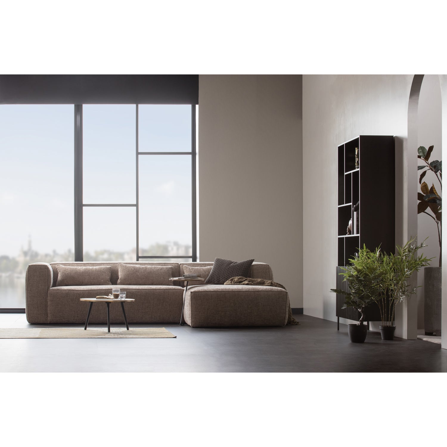 Kampinė sofa BEAN, dešinė, audinys, Melange Travertin