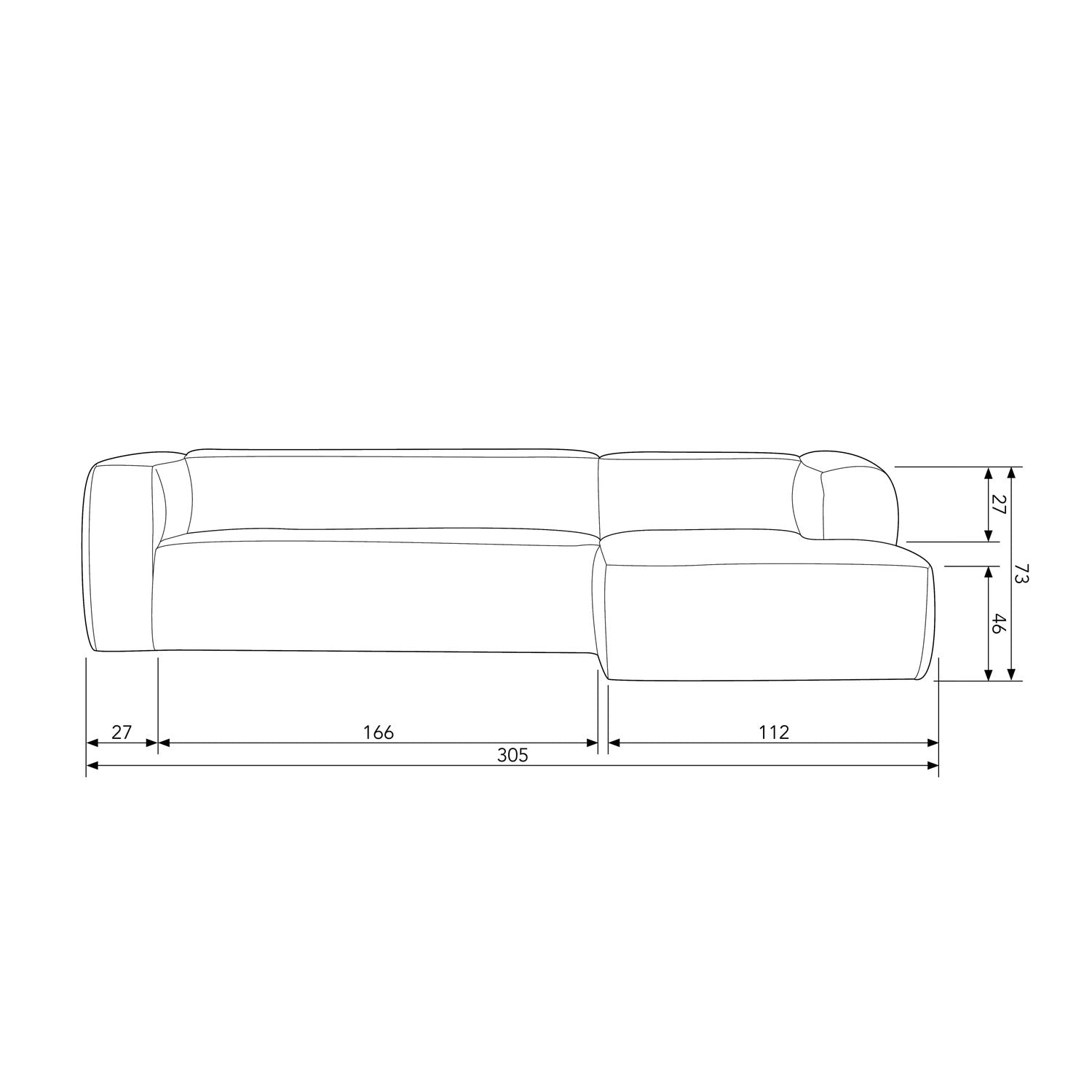 Kampinė sofa BEAN, dešinė, natūralus audinys