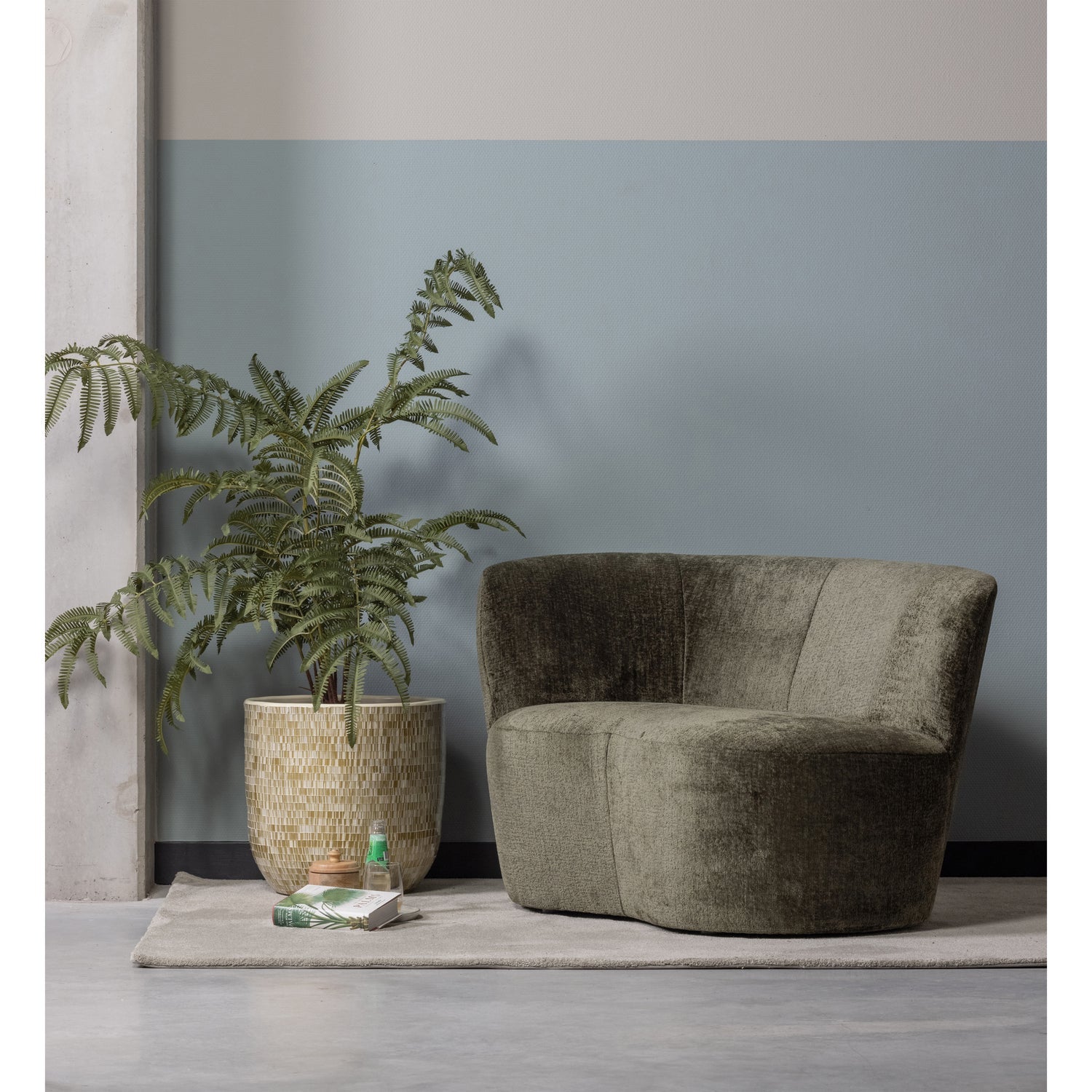 Maža sofa STONE, kairė, šiltai žalia