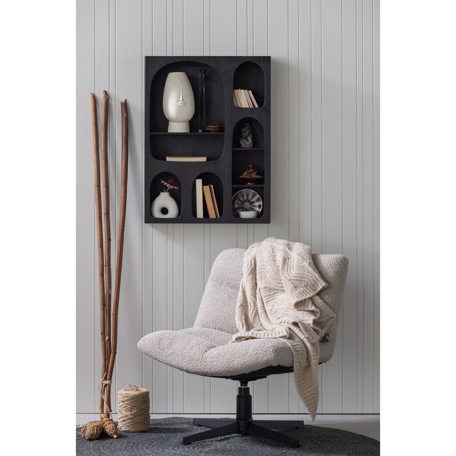 Fotelis VINNY pasukamas, boucle, smėlio spalvos