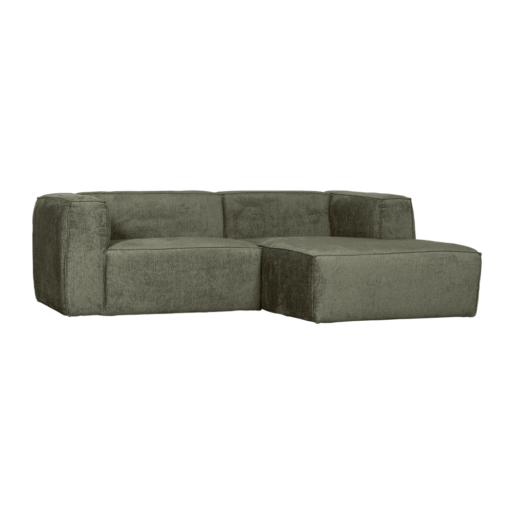 Sofa BEAN, šezlongas dešinysis struktūrinis veliūras samanų žalia